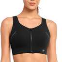 Yvette Adjustable Sports Bras for Women High Impact Front Zip Mesh Supportive Bras for Large Bust Plus Size (Black)
