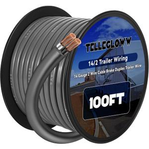 Tellegloww 14/2 Trailer Wiring 100 ft Gray Jacketed Wire 14 Gauge 2Cable Brake Duplex Trailer Wire for Towing General Rewiring
