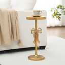 Gold Metal Martini Drink Table 9''x19.5'' Bow Pedestal Side Table Round Martini End Desk Small Cocktail Drink Stand for Small Spaces Nightstand Bedroom Couch Chair Vintage Decor