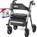 VOCIC Z21 Rollator Walkers for Seniors, Supports 350 lbs, 8" All-Terrain Wheels, Ergonomic Seat & Dual Height Adjustment Lightweight Walker for Seniors 2026, Sleek Silver