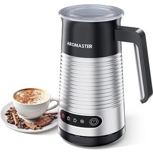 AROMASTER Milk Frother, 4 IN 1 Electric Milk Frother and Steamer for Coffee, Lattes, Cappuccinos, Automatic Hot Dense/Airy Foam & Cold Foam Maker, Ideal for Home, Kitchen and Office Daily Use