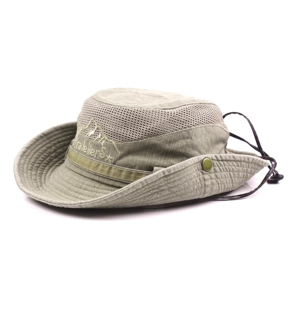 Sun Hat for Men, Cotton Embroidery Summer Outdoor Sun Protection Wide Brim Bucket Hat Foldable Safari Boonie Hat