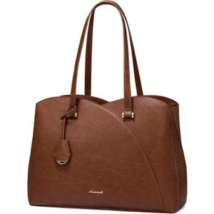 LOVEVOOK 17 Inch Laptop Tote Bag for Women, Work Bags Laptop Bag Teacher Tote Bag, Leather Computer Bag Large Purses Handbag Professional Briefcase, Brown