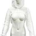 ZUYPSK Womens Fishnet Long Sleeve Hollow Out Hoodie Pullover Crop Top Summer Short Sweatshirt Outerwear (White, L)