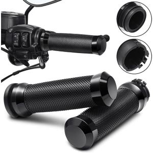 Motorcycle Hand Grips Handlebar Grips Cable Throttle Fit for Harley 02-17 VRSC, 96-Later XL, 08-13 XR, 96-17 Dyna (Except FXDLS), 96-07 Touring (Black)