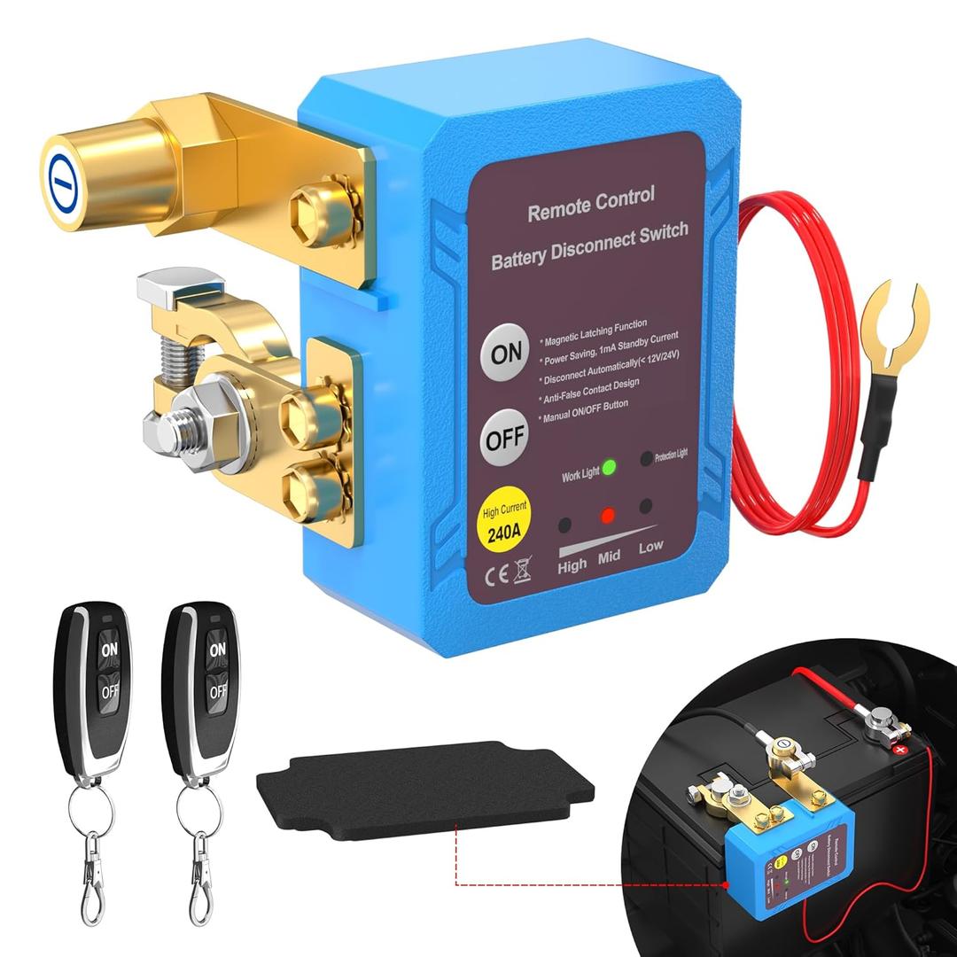 Remote Battery Disconnect Switch 12V 240A Kill Switch Automatic Power Shut Off Switch for Car, Auto, ATV, Truck (Side Installation)