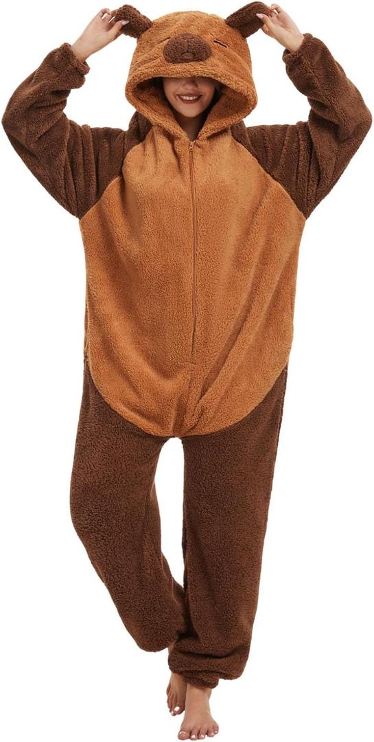 Trs Chic Mailanda Unisex Fleece Animal Adult Onesie Costume Pajamas Zip Up Plush Sleepwear Loungewear (XX-Large, Capybara)