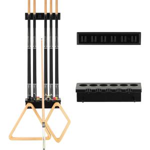 EXTCCT Pool Cue Rack Stick Holder - Wall Mount Billiards Pool Cue Rack Oak Solid Hardwood Pool Cue Set Holder for 6 Cues Sticks Storage Pool Table Accessories Equipment Organizer