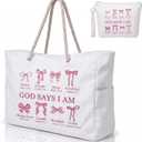 Tallew Beach Bags for Women 2 Pack, God Says I Am Christian Canvas Tote Bag