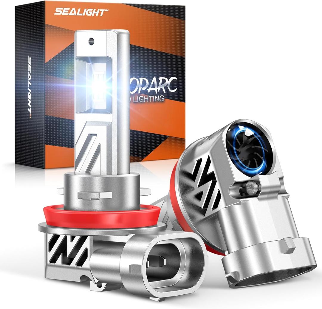 SEALIGHT H9/H11/H8 Bulb, 800% 44,000LM 6500K Output Canbus Ready, H11 H8 LED Bulbs For Powersports IP68 60000Hrs Lifespan, 11 Size 3Mins Installation, 2 Pack