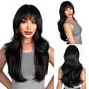 N NAYASA Long Black Wigs with Bangs Layered Wigs for Women Synthetic Heat Resistant Wig Natural Looking Realistic Wigs for Daily Party Use (24 inch)