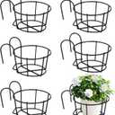 6 PCS Round Hanging Railing Planters, Hanging Flower Stand Iron Baskets, Hanging Planters for Outdoor Plants, Metal Rack Fence Shelf Plant Holder with Hooks for Balconies, Gardens, Indoor Spaces
