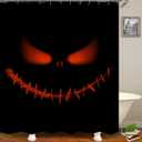 Shower Curtains Set, Red and Black Halloween Pumpkin Little Devil, Designer Print Polyester Decorative Cloth, Bathroom Curtains with 12 Hooks(72x72 Inch)(WJ1170)