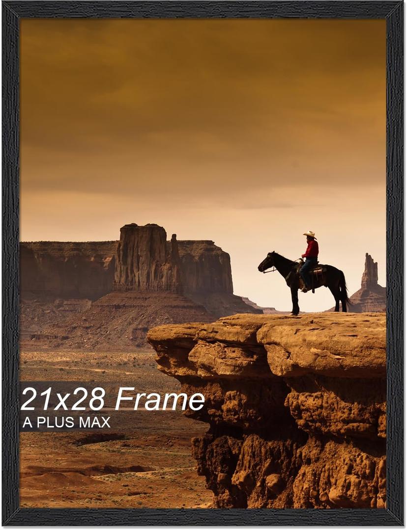 A PLUS MAX 21x28 Picture Frame Black Light Weight Wall Mount | 21 x 28 Inch Black Wood-grain Engineered Wood Material Frame for 21by28 Rectangular Photo Poster - 1 Pack/Black/21x28