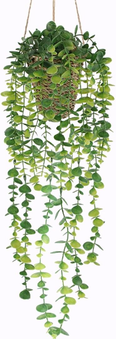 Nisoger Artificial Hanging Plants Small Fake Potted Plants, Faux Plants for Indoor Outdoor Aesthetic Office Living Room Shelf Decor (Green)