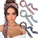 AWAYTR Women's Long Head Wraps Bands - 3PCS Chiffon Criss Cross Headbands for Long Thick Hair (Cashews, Navy, Red, Black)