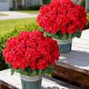 Geraniums Artificial Flowers for Outdoors, 2 Pack Potted Plants Red Faux Geraniums Bush Artificial Topiaries Realistic UV Resistant Fake Flowers Plants for Planters Outside Gardens Front Door Indoor