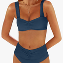 ANRABESS Bathing Suit for Women Tummy Control Bikini Set 2025 Beach Front Ruched Mid Waist Swimsuit with Adjustable Straps L