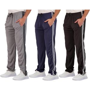 Real Essentials 3 Pack: Men's Mesh Athletic Gym Workout Lounge Open Bottom Sweatpants with Pockets  (Medium)