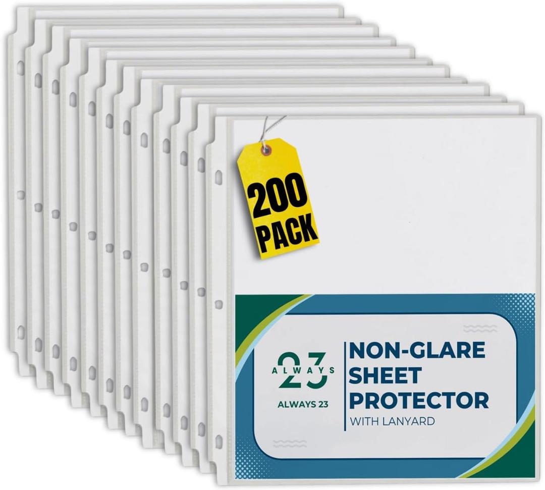 Always23 Sheet Protectors, Clear Sheet Protectors, Plastic Sheet Protectors, Nonglare, Economy 200 Pack