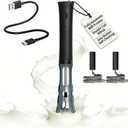 Milk Frother Handheld Rechargeable, Low Noise Electric Coffee Frother Wand with Stand, Stainless Steel Shaft, Anti-Accidental Start, 2 Double Coil Whisks, Kitchen Gifts