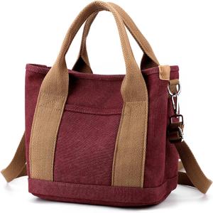 Handbag for Women Multi-Pockets, Canvas Tote Shoulder Bags with Zipper, Satchel Hobo Bag for Travel Work (Medium, Magenta)