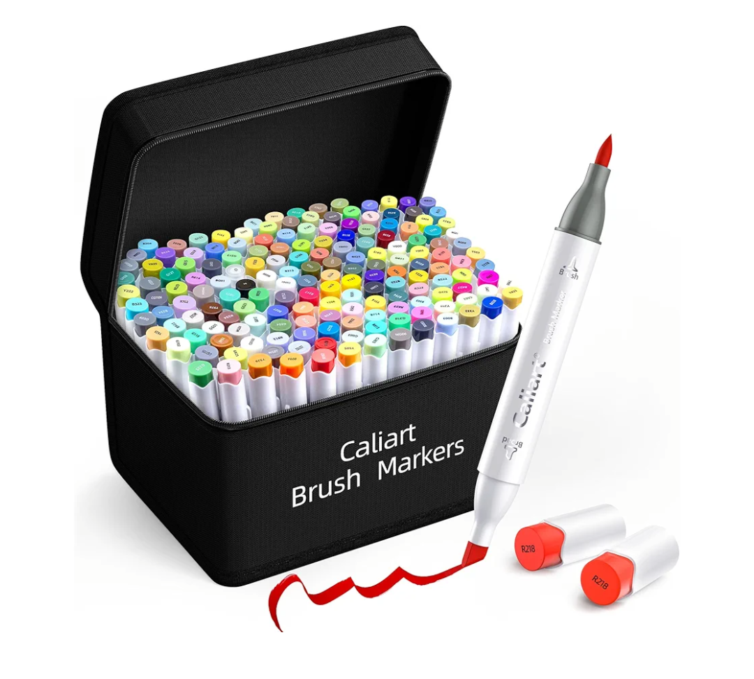 Caliart 168 Colors Alcohol Markers Brush Tip & Chisel, Dual Tip Art Markers Set for Adults Coloring Book Artists Sketch Illustration, with Case Permanent Colored Pen Art Supplies Drawing Gifts