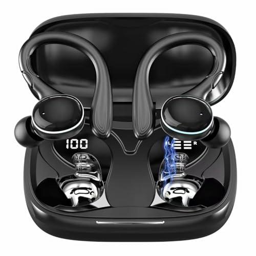 Beniduck Wireless Earbuds Bluetooth 5.3 Headphones Stereo Ear Buds, ENC Noise Cancelling Mic,IPX7 Waterproof Earphones with Hook for Android iOS Smart Phone Laptop Computer Sports - Black