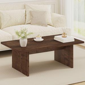 BON AUGURE 47 Inch Coffee Table, Fluted Side Panels Coffee Tables for Living Room, Large Wooden Tabletop Center Table, Farmhouse Living Room Tables for Lounge, Office, Rustic Oak