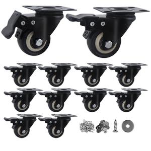 2 Inch Caster Wheels Set of 12, Heavy Duty Casters,with Brake,No Noise Locking Polyurethane (PU) Wheels, for Furniture and Workbench Load 800lbs
