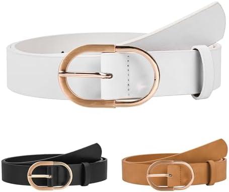 NBLYOS Women Belts Faux Leather for Jeans Fashion Belt with Gold Buckle Ladies Dress Belt,  White, M