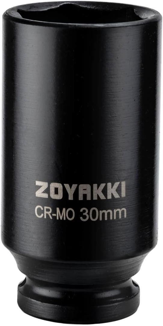 1/2" Drive x 30 mm Deep 6 PT Impact Socket, CR-MO, 1/2-inch Drive 6 Point Axle Nut Socket for Easy Removal of Axle Shaft Nuts (30MM)