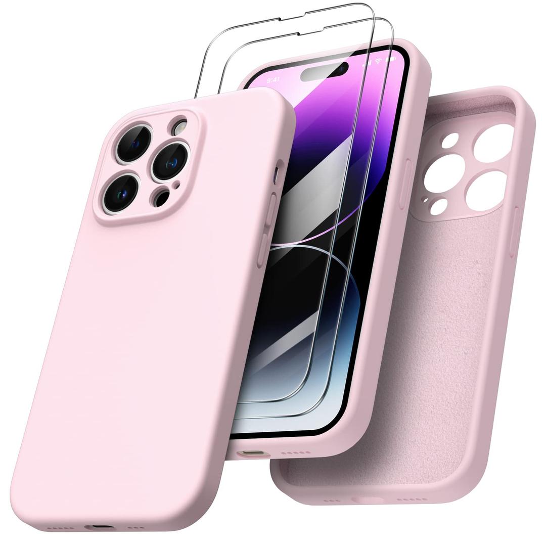 OTOFLY Compatible with iPhone 16 Pro Case, Compatible with MagSafe, Shockproof Magnetic Silicone Case for iPhone 16 Pro, [Military Grade Protection] [2 Pack Screen Protectors], Ice Pink