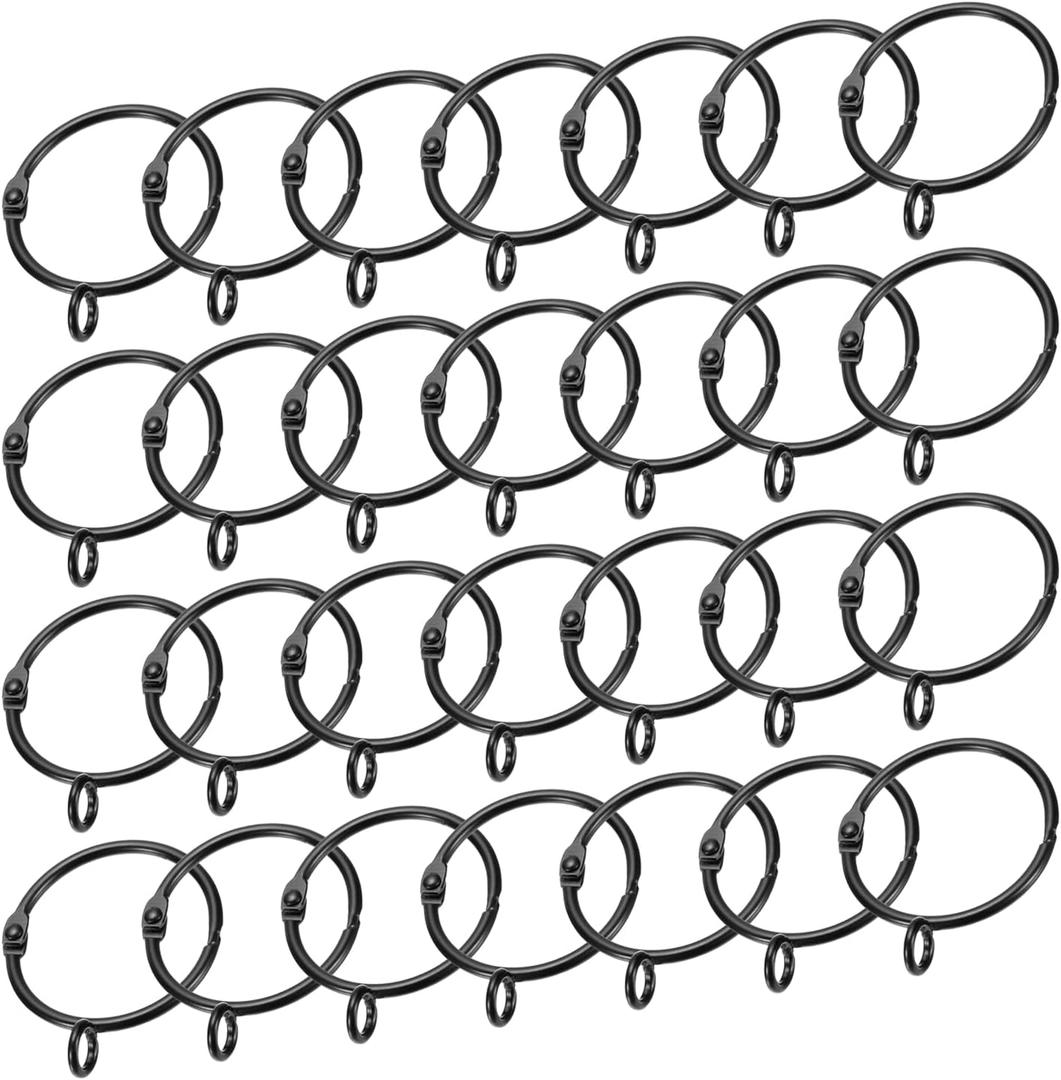uxcell 28 PCS Openable Curtain Rings Metal Eyelet Hangers Ring 1.5 Inch Interior Diameter for Drapery Curtain Rods Black