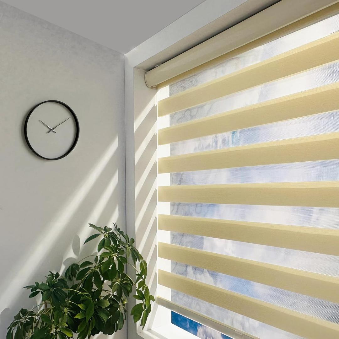 ShadesU Cordless Zebra Blinds Light Filtering Dual-Layer Window Shades for Privacy (Cream Color) (Maximum Height 72") (Width 33.5")