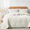 OARAGE Queen Quilt Bedding Set Soft Lightweight Cream Bedspread with Leaf Pattern,Ultrasonic Microfiber Bed Coverlet Full Size for All Season (1 Quilt, 2 Shams)