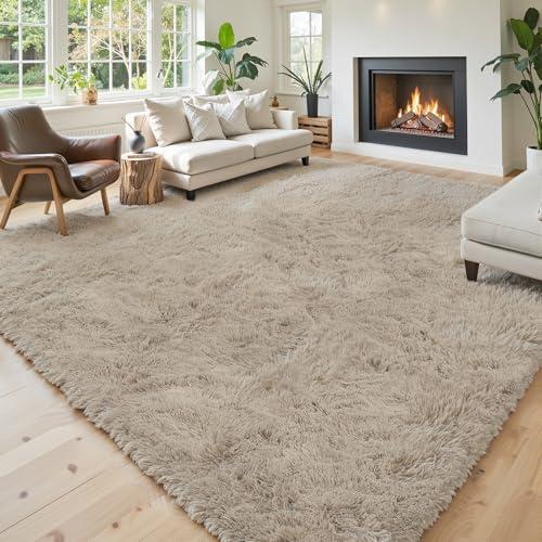 Area Rugs 10x14 Living Room, Shaggy Carpet Soft Plush Furry Bedside Rug Large Area Rugs for Bedroom Kids Girls Boys Home Decor Anti Slip(10 x 14, Beige)