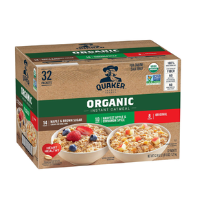 QUAKER Instant Oatmeal, USDA Organic, Non-GMO Project Verified, 3 Flavor Variety Pack, Individual Packets, 32 Count (Pack of 1) BBD: 03 Feb 2026
