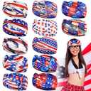 JaGely 12 Pcs Red White and Blue Hairband American Flag Patriotic Headbands for Women Military Veteran Gifts USA Flag Hair Accessories Stretchy Non Slip Wide Knotted Bandanas for Memorial Day