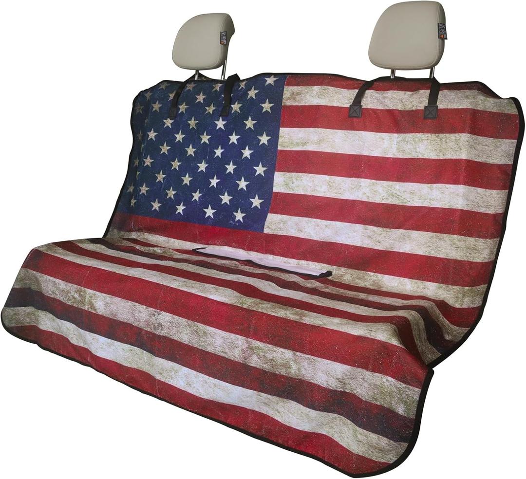 Back Seat Cover for Car Trucks Van SUV,Waterproof Rear Bench Towel Seat Covers for Dogs and Kids,Automotive Backseat Protector (American Flag)