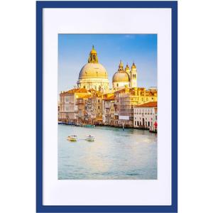 wyooxoo 18x24 Poster Frame Dark Blue Solid Wood Picture Frames Display Pictures 16x20 with Mat or 18x24 Without Mat Colorful Frame For Horizontal Vertical Wall Mounting
