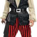Spooktacular Creations Men Pirate Costume, Adult Pirate Shirt Vest Viking Pants Hat Set for Halloween Themed Parties (S)