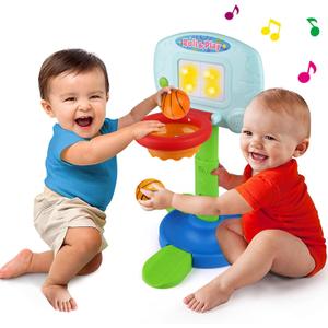 LotFancy Basketball Hoop for Kids Toddlers 18m-3y, Infant 2 in 1 Adjustable Sports Toy Set, Baby Interactive Learning Toy, with Light and Music, Indoor Basketball Game, Battery Include