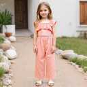 xueteox Summer Outfits for Girls 2 Piece, Pink Short Sleeve Top and Long Pants Set Cute Toddler Kids Clothes. (Pink)