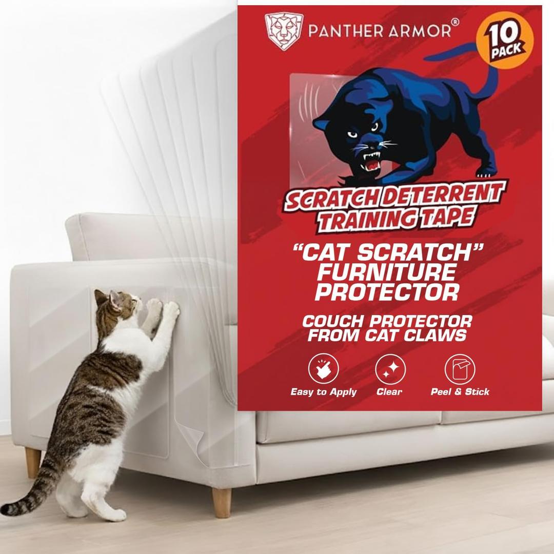 10 Pack Cat Scratch Furniture Protector Tape Sheets Double-Sided Sticky Training (5 XL, 5 Large) Anti-Scratch Couch & Sofa Guard Clear Not for Leather, Velvet, Microfiber