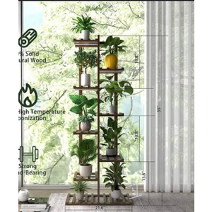 Solatmos Bamboo Plant Stand With Grow Lights Indoor Plants Outdoor Corner Plant Shelf Flower Stands for Living Room Patio Garden Corner Balcony (Brown, 8 Tier)