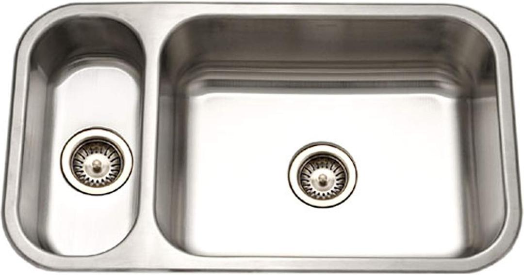 Houzer Elite Stainless Steel Kitchen Sink: 31 Inch Undermount 80/20 Small Left Double Bowl Sink with Strainer, Durable & Versatile, Essential for Home & Apartment: HD-3118-1, 31-1/2" x 17-15/16" x 8"