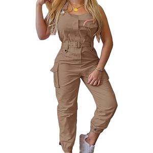 DMHBHZH Jumpsuits for Women, Sleeveless Adjustable Straps Belted Ankle Tied Loose Bib Overalls, M