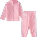 adidas Baby Girl's Zip Front Classic Tricot Jacket and Joggers Set, Light Pink, Size: 18 Months