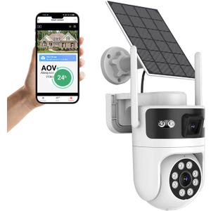 6MP Dual Lens Solar Security Cameras Wireless Outdoor, AOV 24/7 Recording Cameras for Home Security with 360° View, APP Alarm, Auto Tracking, Night Vision, Dual-Band WiFi, IP65, 8W Solar Panel